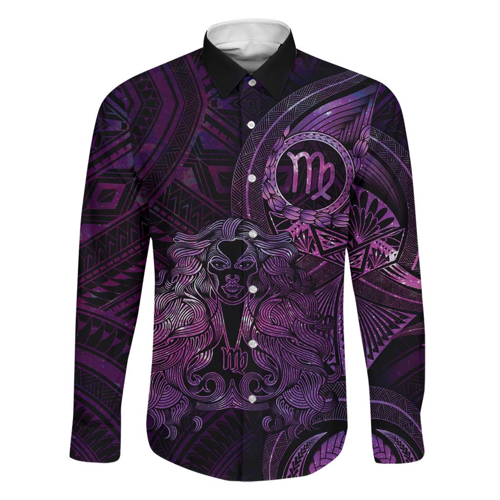 Personalised Polynesia Zodiac Virgo Family Matching Long Sleeve Bodycon Dress and Hawaiian Shirt Galaxy Polynesian Pattern Chest Tattoo Style