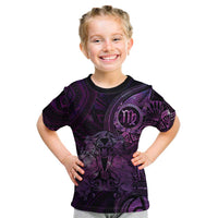 Personalised Polynesia Zodiac Virgo Kid T Shirt Galaxy Polynesian Pattern Chest Tattoo Style LT14 Purple - Polynesian Pride