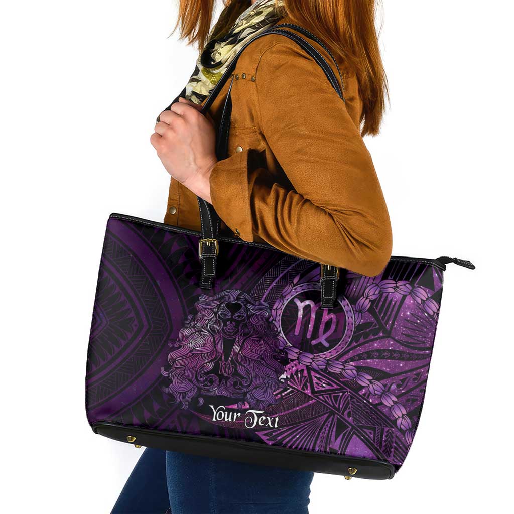Personalised Polynesia Zodiac Virgo Leather Tote Bag Galaxy Polynesian Pattern Chest Tattoo Style LT14 Purple - Polynesian Pride
