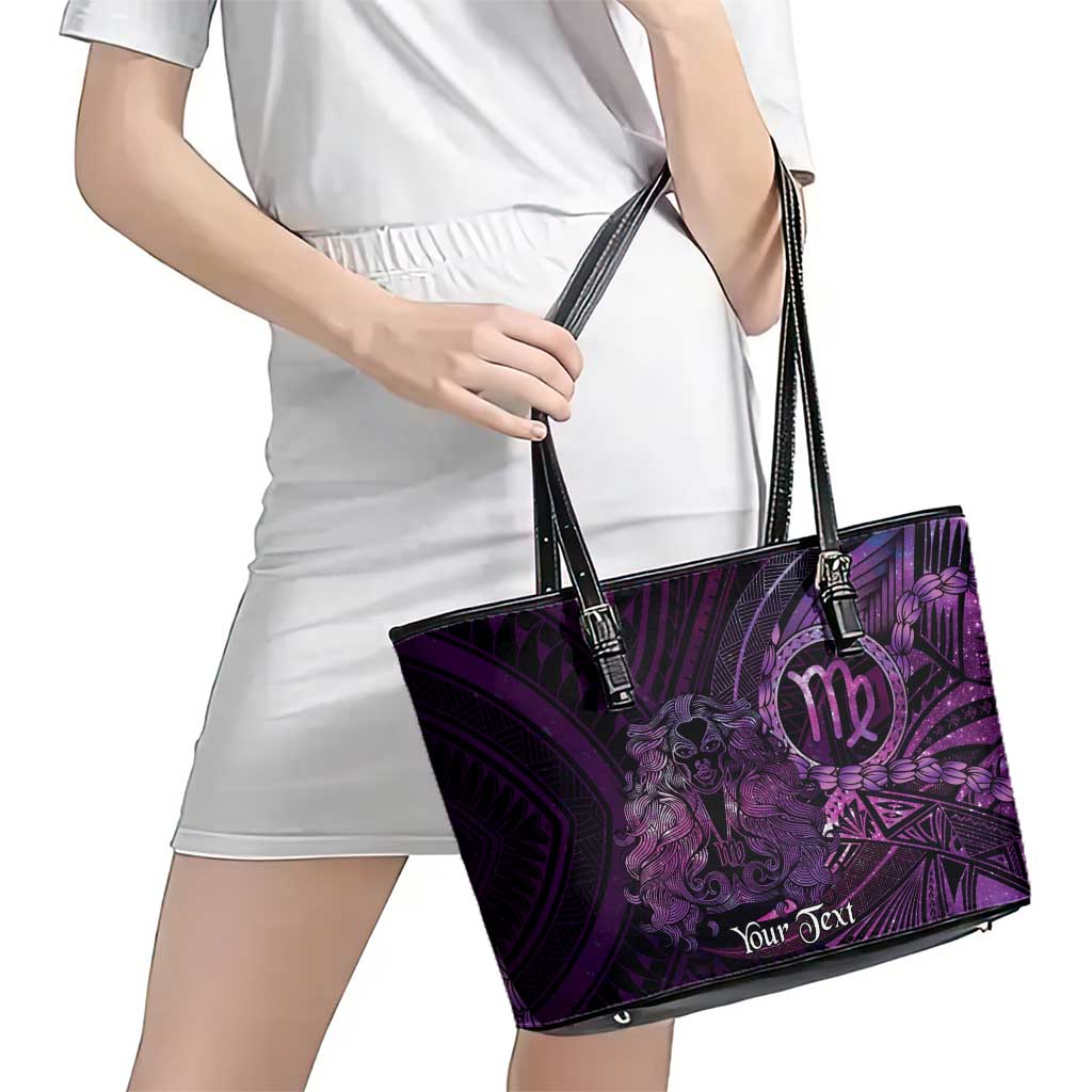 Personalised Polynesia Zodiac Virgo Leather Tote Bag Galaxy Polynesian Pattern Chest Tattoo Style LT14 - Polynesian Pride