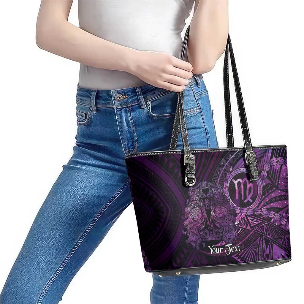 Personalised Polynesia Zodiac Virgo Leather Tote Bag Galaxy Polynesian Pattern Chest Tattoo Style LT14 - Polynesian Pride