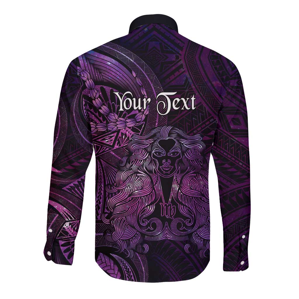 Personalised Polynesia Zodiac Virgo Long Sleeve Button Shirt Galaxy Polynesian Pattern Chest Tattoo Style LT14 - Polynesian Pride