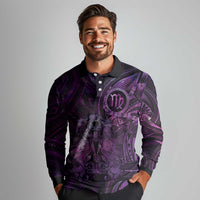 Personalised Polynesia Zodiac Virgo Long Sleeve Polo Shirt Galaxy Polynesian Pattern Chest Tattoo Style LT14 - Polynesian Pride