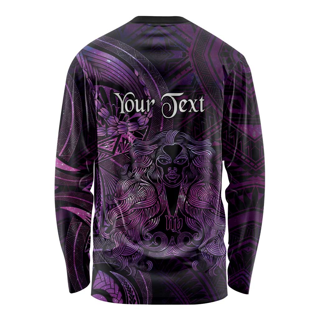 Personalised Polynesia Zodiac Virgo Long Sleeve Shirt Galaxy Polynesian Pattern Chest Tattoo Style LT14 - Polynesian Pride