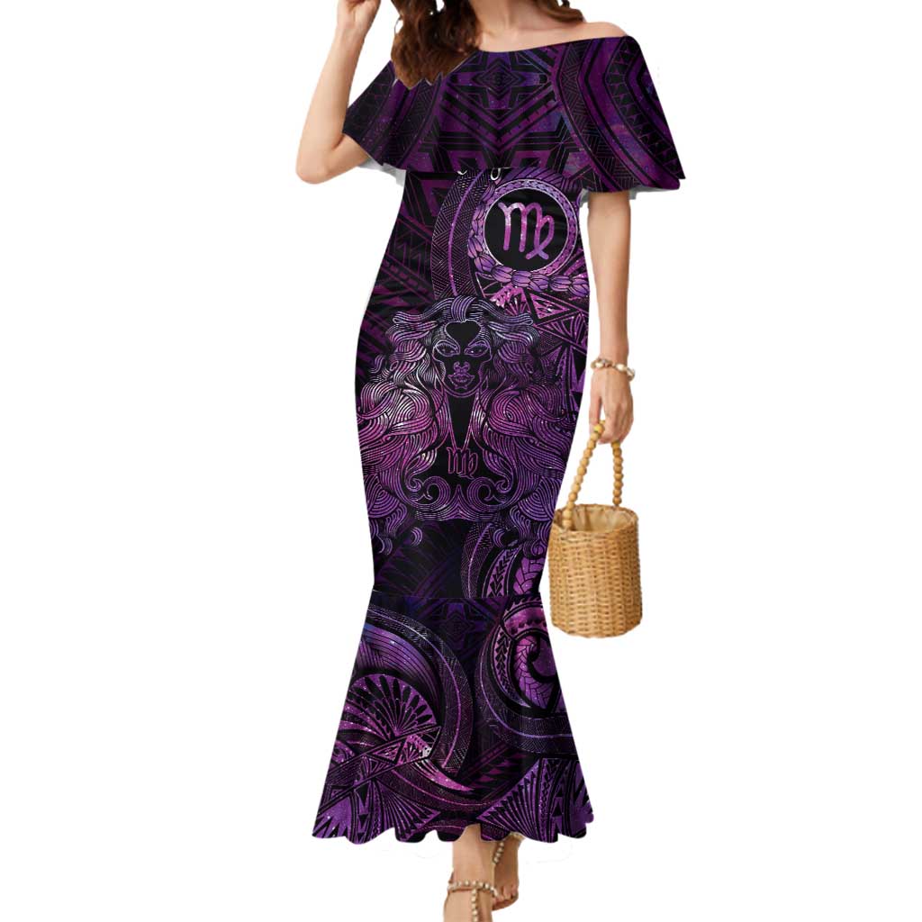 Personalised Polynesia Zodiac Virgo Mermaid Dress Galaxy Polynesian Pattern Chest Tattoo Style LT14 Women Purple - Polynesian Pride