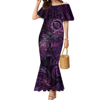 Personalised Polynesia Zodiac Virgo Mermaid Dress Galaxy Polynesian Pattern Chest Tattoo Style LT14 Women Purple - Polynesian Pride