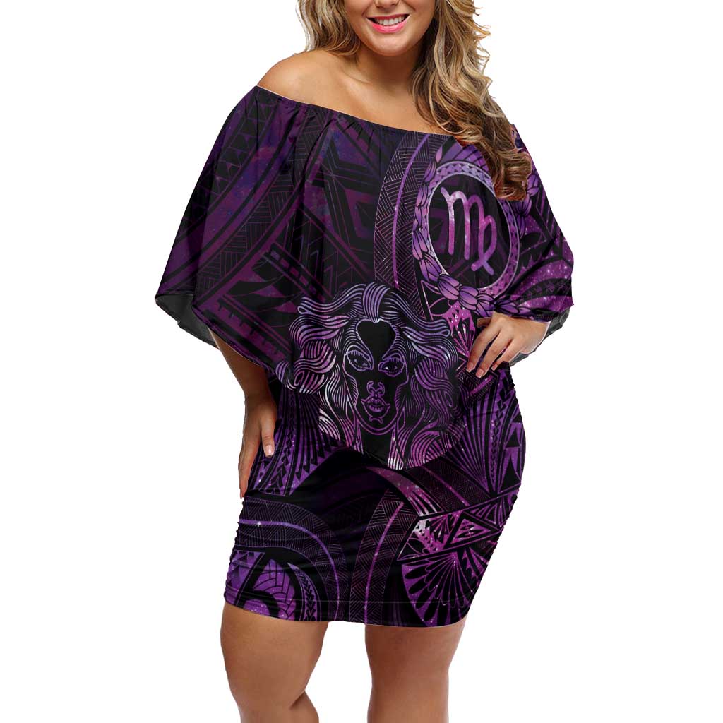 Personalised Polynesia Zodiac Virgo Off Shoulder Short Dress Galaxy Polynesian Pattern Chest Tattoo Style