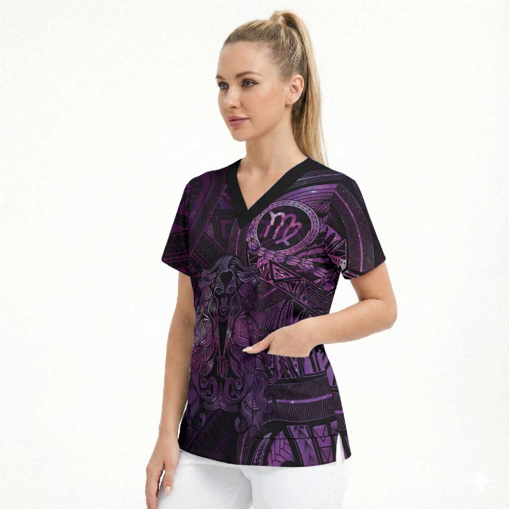 Personalised Polynesia Zodiac Virgo Scrub Top Galaxy Polynesian Pattern Chest Tattoo Style LT14 - Polynesian Pride