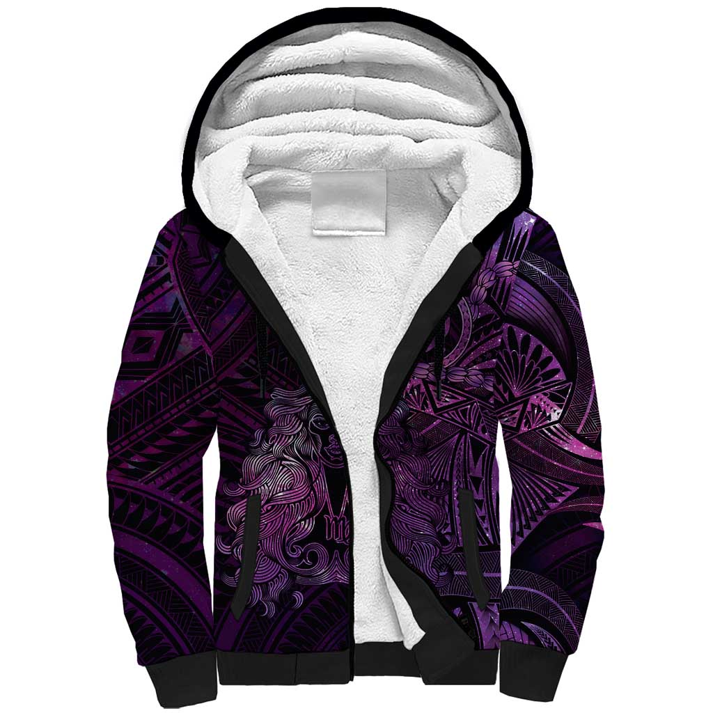 Personalised Polynesia Zodiac Virgo Sherpa Hoodie Galaxy Polynesian Pattern Chest Tattoo Style LT14 Unisex Purple - Polynesian Pride