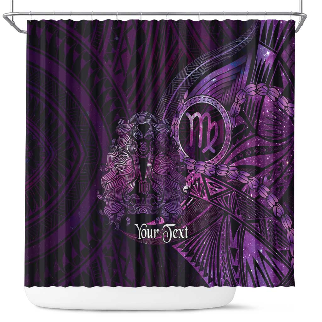 Personalised Polynesia Zodiac Virgo Shower Curtain Galaxy Polynesian Pattern Chest Tattoo Style LT14 Purple - Polynesian Pride