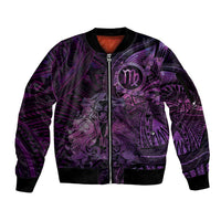 Personalised Polynesia Zodiac Virgo Sleeve Zip Bomber Jacket Galaxy Polynesian Pattern Chest Tattoo Style LT14 Unisex Purple - Polynesian Pride