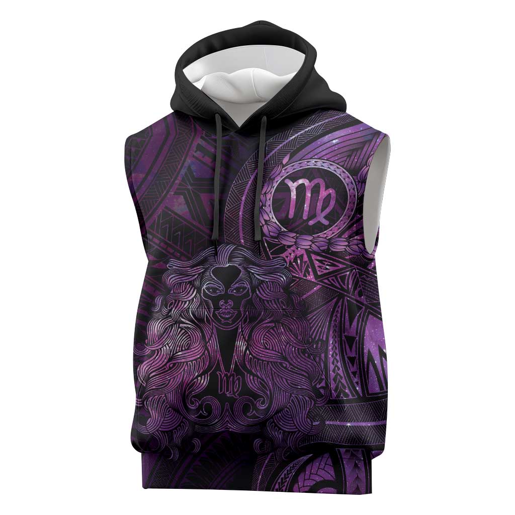 Personalised Polynesia Zodiac Virgo Sleeveless Hoodie Galaxy Polynesian Pattern Chest Tattoo Style