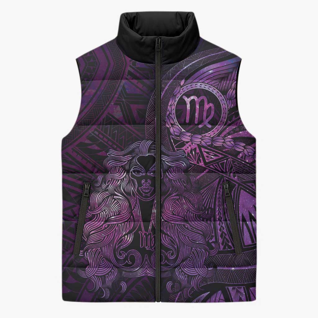 Personalised Polynesia Zodiac Virgo Sleeveless Puffer Jacket Galaxy Polynesian Pattern Chest Tattoo Style LT14 Unisex Purple - Polynesian Pride