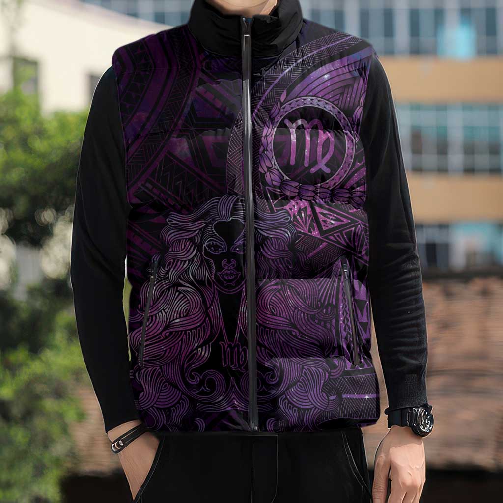 Personalised Polynesia Zodiac Virgo Sleeveless Puffer Jacket Galaxy Polynesian Pattern Chest Tattoo Style LT14 - Polynesian Pride
