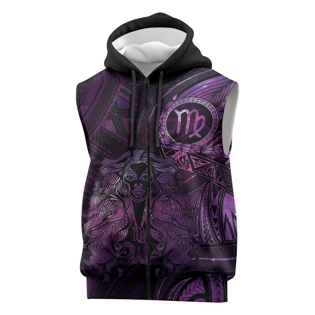 Personalised Polynesia Zodiac Virgo Sleeveless Zip Hoodie Galaxy Polynesian Pattern Chest Tattoo Style