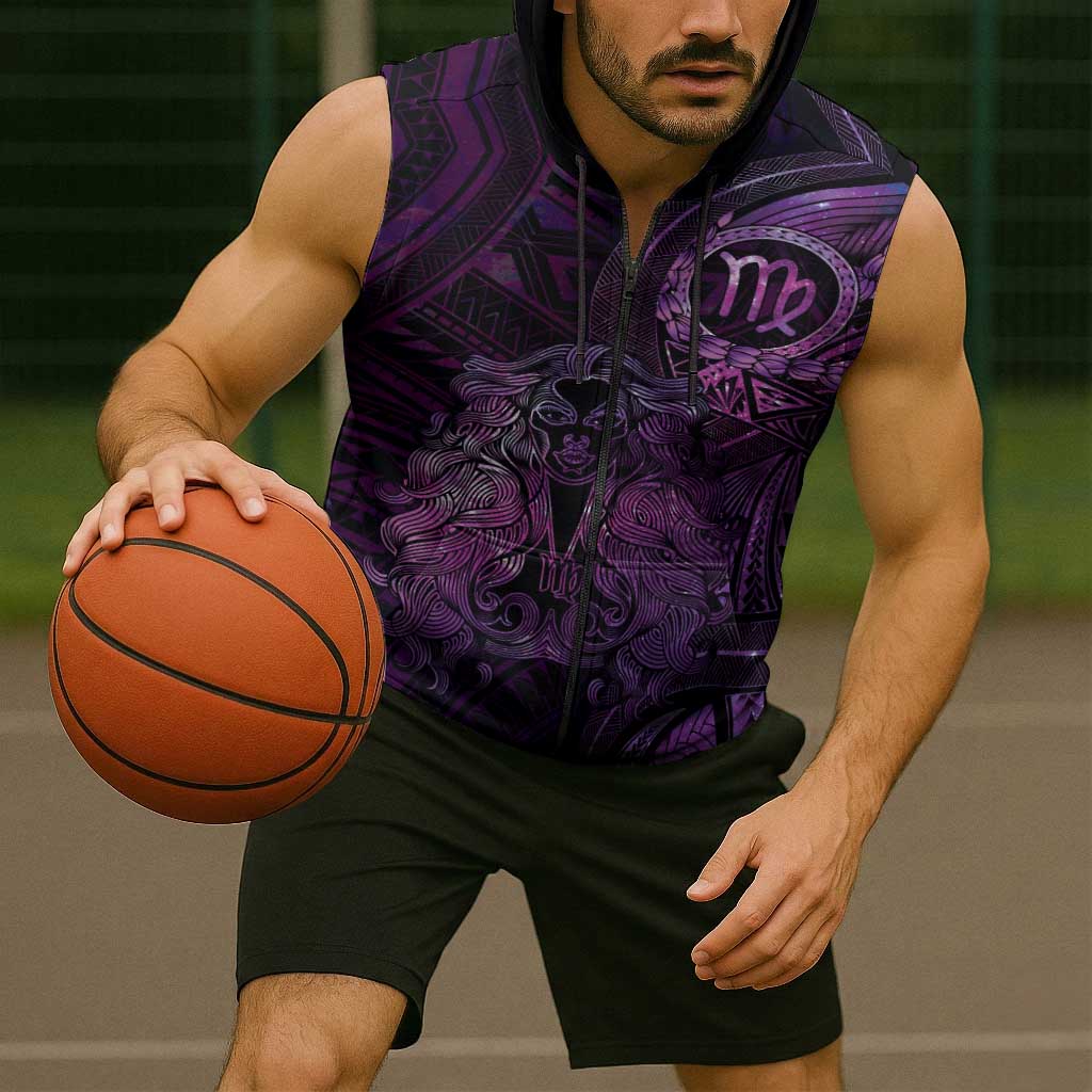 Personalised Polynesia Zodiac Virgo Sleeveless Zip Hoodie Galaxy Polynesian Pattern Chest Tattoo Style LT14 - Polynesian Pride