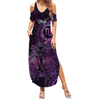 Personalised Polynesia Zodiac Virgo Summer Maxi Dress Galaxy Polynesian Pattern Chest Tattoo Style LT14 Women Purple - Polynesian Pride