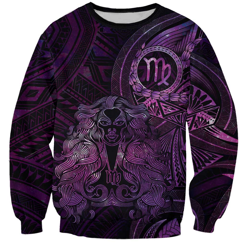 Personalised Polynesia Zodiac Virgo Sweatshirt Galaxy Polynesian Pattern Chest Tattoo Style LT14 Unisex Purple - Polynesian Pride