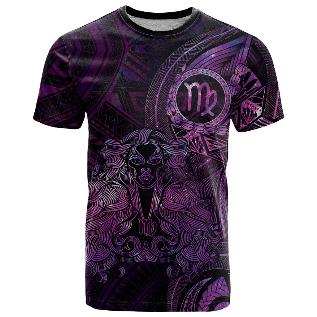 Personalised Polynesia Zodiac Virgo T Shirt Galaxy Polynesian Pattern Chest Tattoo Style LT14 Purple - Polynesian Pride
