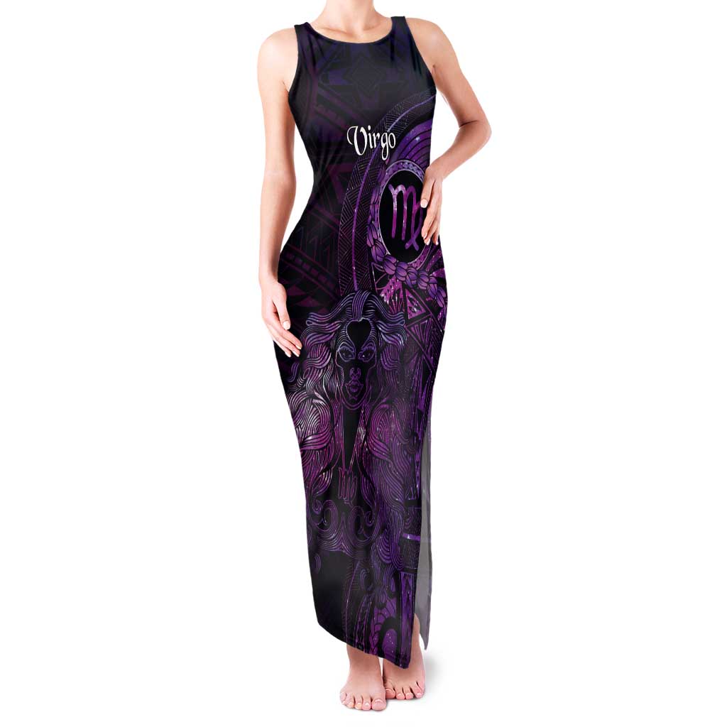 Personalised Polynesia Zodiac Virgo Tank Maxi Dress Galaxy Polynesian Pattern Chest Tattoo Style LT14 Women Purple - Polynesian Pride