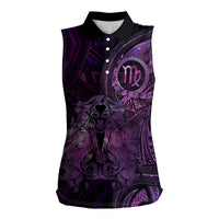 Personalised Polynesia Zodiac Virgo Women Sleeveless Polo Shirt Galaxy Polynesian Pattern Chest Tattoo Style LT14 Female Purple - Polynesian Pride