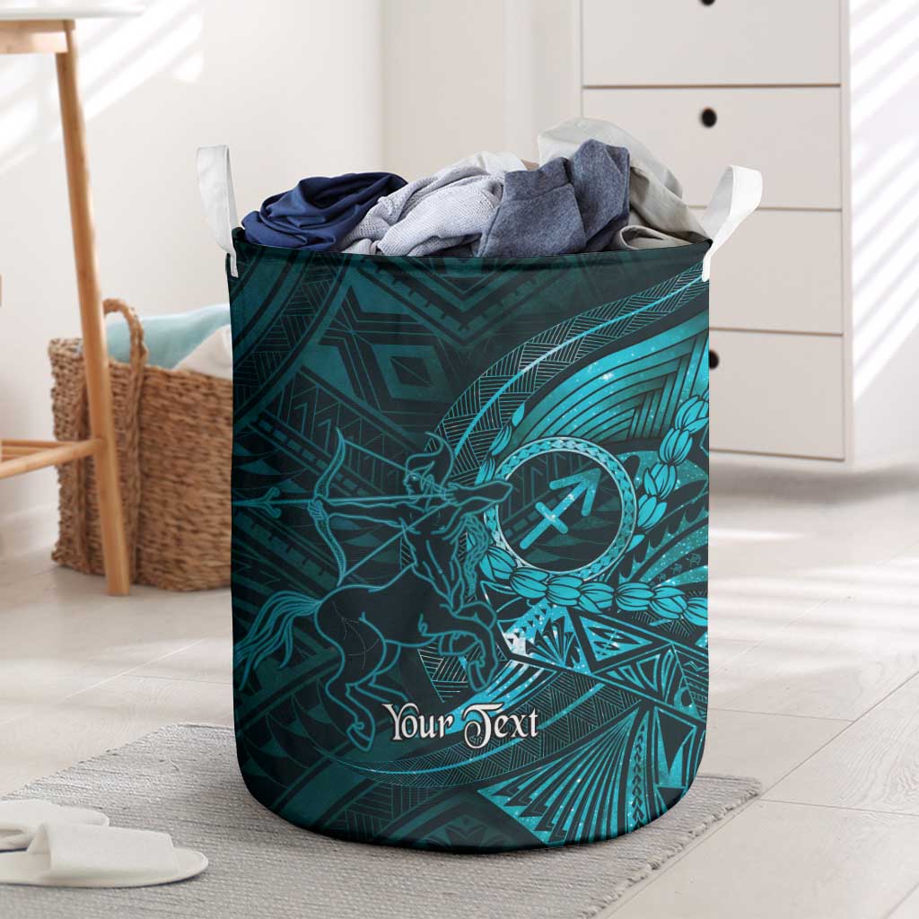 Personalised Polynesia Zodiac Sagittarius Laundry Basket Galaxy Polynesian Pattern Chest Tattoo Style LT14 Cyan - Polynesian Pride