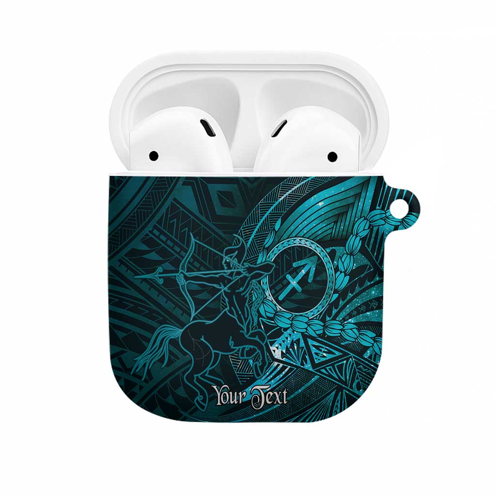 Personalised Polynesia Zodiac Sagittarius AirPods Case Galaxy Polynesian Pattern Chest Tattoo Style LT14 Cyan - Polynesian Pride