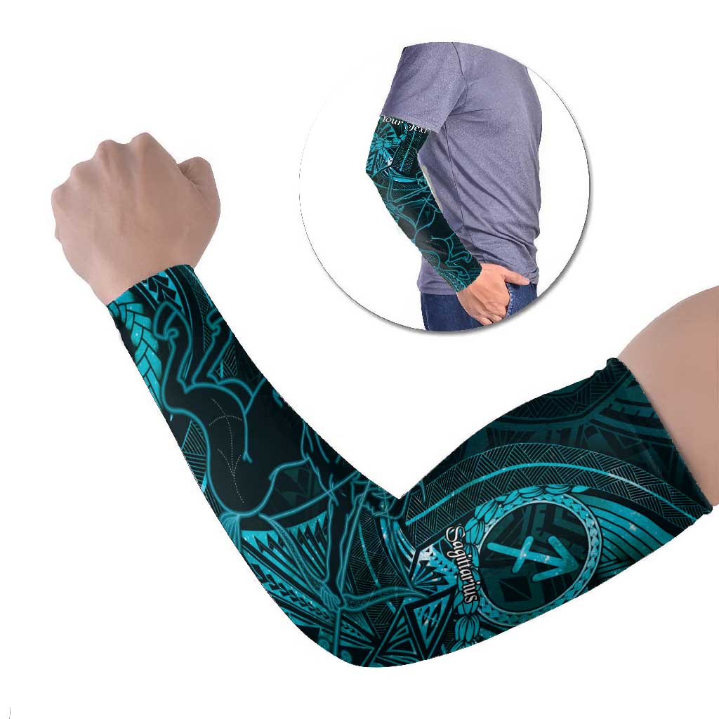 Personalised Polynesia Zodiac Sagittarius Arm Sleeves Galaxy Polynesian Pattern Chest Tattoo Style LT14 Set of 2 Cyan - Polynesian Pride