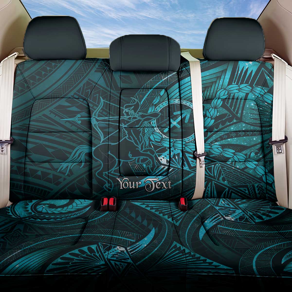 Personalised Polynesia Zodiac Sagittarius Back Car Seat Cover Galaxy Polynesian Pattern Chest Tattoo Style LT14 One Size Cyan - Polynesian Pride