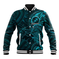 Personalised Polynesia Zodiac Sagittarius Baseball Jacket Galaxy Polynesian Pattern Chest Tattoo Style LT14 Unisex Cyan - Polynesian Pride