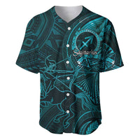 Personalised Polynesia Zodiac Sagittarius Baseball Jersey Galaxy Polynesian Pattern Chest Tattoo Style LT14 Cyan - Polynesian Pride