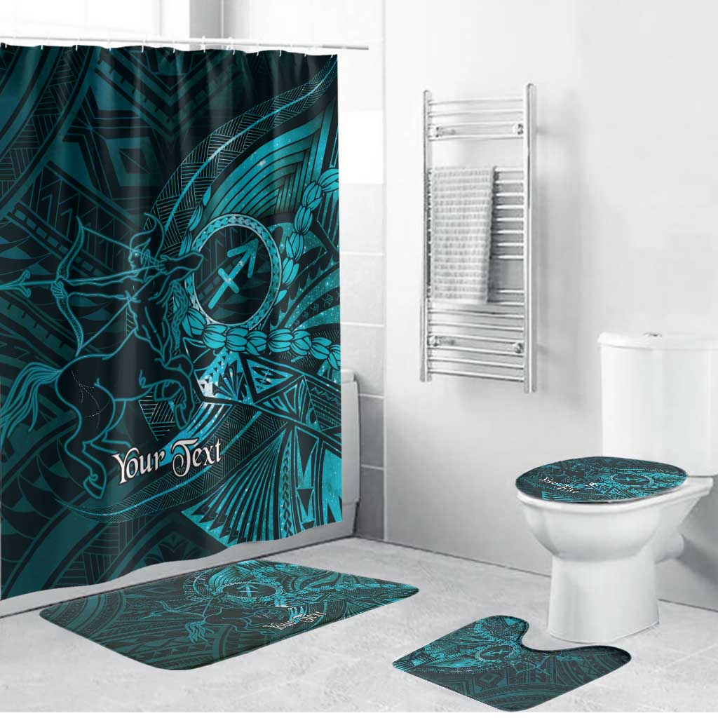 Personalised Polynesia Zodiac Sagittarius Bathroom Set Galaxy Polynesian Pattern Chest Tattoo Style LT14 Bathroom Set (4 pcs) Cyan - Polynesian Pride
