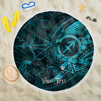 Personalised Polynesia Zodiac Sagittarius Beach Blanket Galaxy Polynesian Pattern Chest Tattoo Style LT14 One Size 150cm Cyan - Polynesian Pride