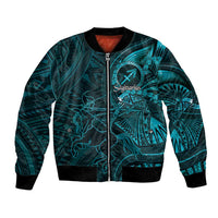 Personalised Polynesia Zodiac Sagittarius Bomber Jacket Galaxy Polynesian Pattern Chest Tattoo Style LT14 Unisex Cyan - Polynesian Pride