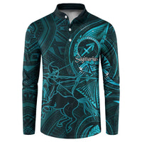 Personalised Polynesia Zodiac Sagittarius Button Sweatshirt Galaxy Polynesian Pattern Chest Tattoo Style LT14 Cyan - Polynesian Pride