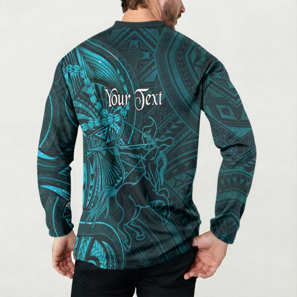 Personalised Polynesia Zodiac Sagittarius Button Sweatshirt Galaxy Polynesian Pattern Chest Tattoo Style LT14 - Polynesian Pride