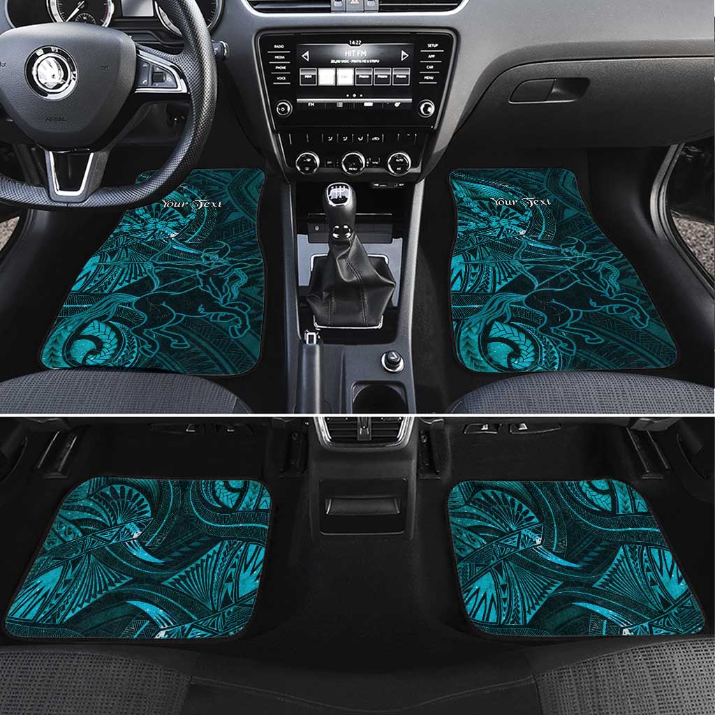 Personalised Polynesia Zodiac Sagittarius Car Mats Galaxy Polynesian Pattern Chest Tattoo Style LT14 Set 4pcs Cyan - Polynesian Pride