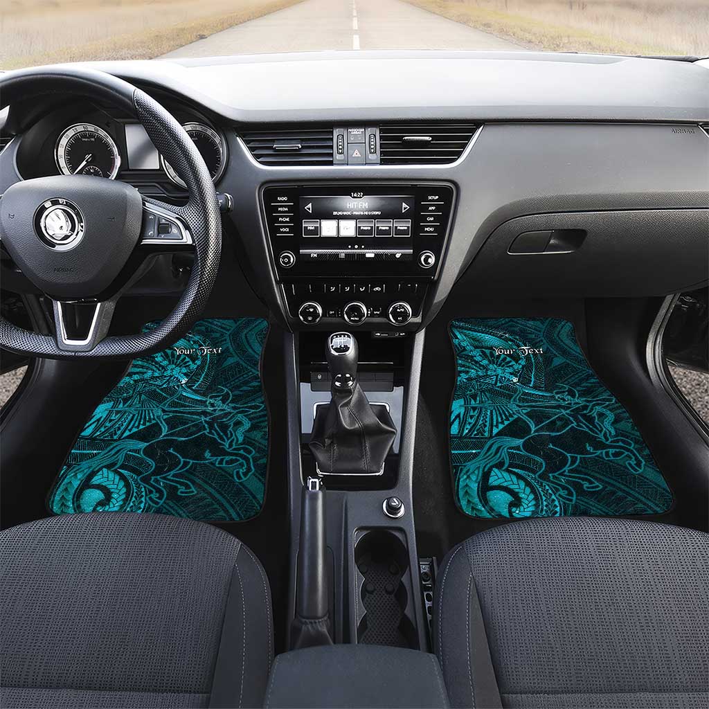 Personalised Polynesia Zodiac Sagittarius Car Mats Galaxy Polynesian Pattern Chest Tattoo Style LT14 Set 2pcs - Front Cyan - Polynesian Pride