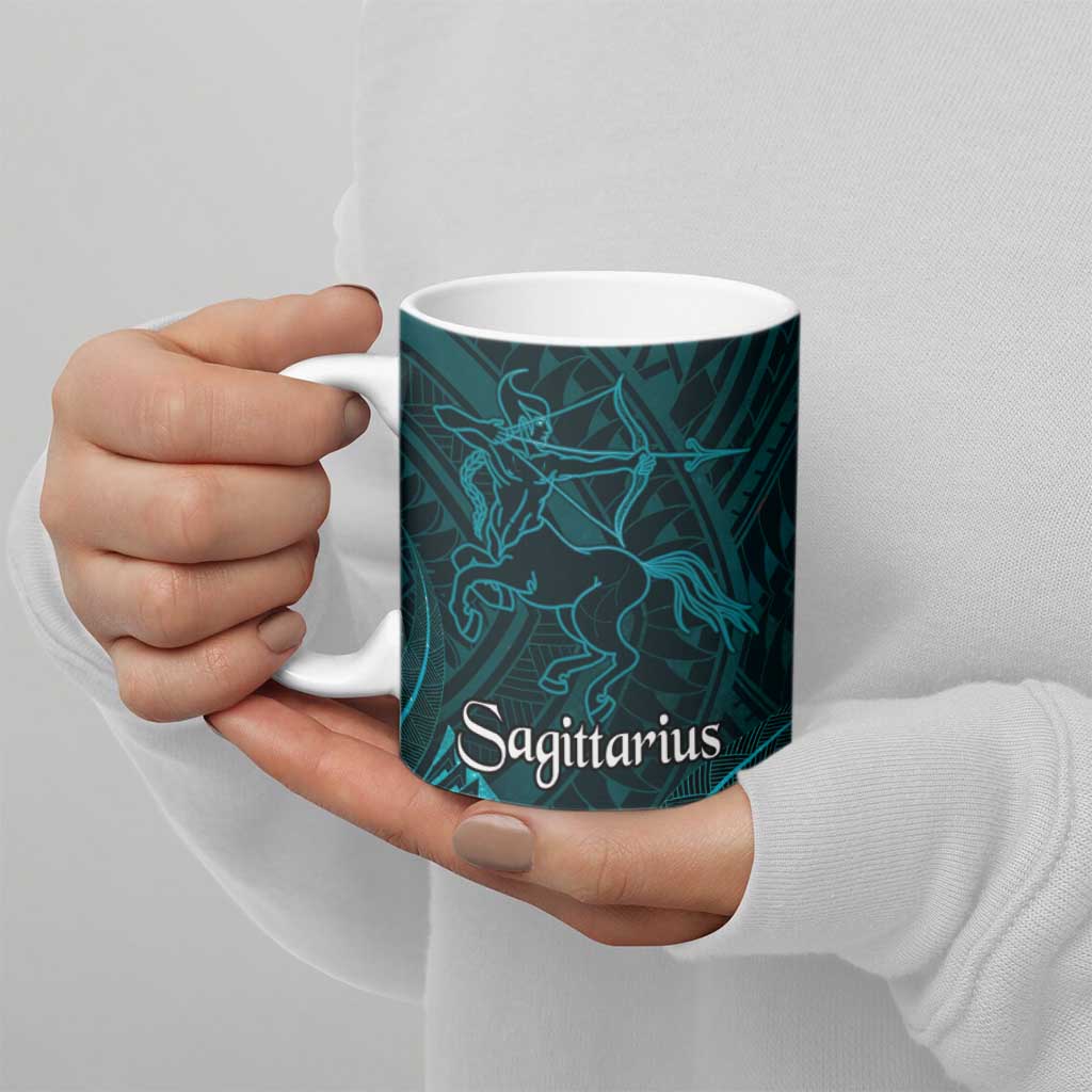 Personalised Polynesia Zodiac Sagittarius Ceramic Mug Galaxy Polynesian Pattern Chest Tattoo Style LT14 - Polynesian Pride