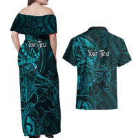 Personalised Polynesia Zodiac Sagittarius Couples Matching Off Shoulder Maxi Dress and Hawaiian Shirt Galaxy Polynesian Pattern Chest Tattoo Style LT14 - Polynesian Pride