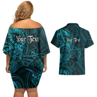 Personalised Polynesia Zodiac Sagittarius Couples Matching Off Shoulder Short Dress and Hawaiian Shirt Galaxy Polynesian Pattern Chest Tattoo Style LT14 - Polynesian Pride
