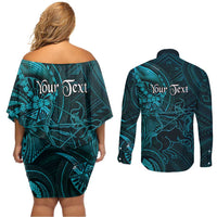 Personalised Polynesia Zodiac Sagittarius Couples Matching Off Shoulder Short Dress and Long Sleeve Button Shirt Galaxy Polynesian Pattern Chest Tattoo Style LT14 - Polynesian Pride