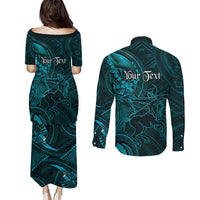 Personalised Polynesia Zodiac Sagittarius Couples Matching Puletasi and Long Sleeve Button Shirt Galaxy Polynesian Pattern Chest Tattoo Style LT14 - Polynesian Pride