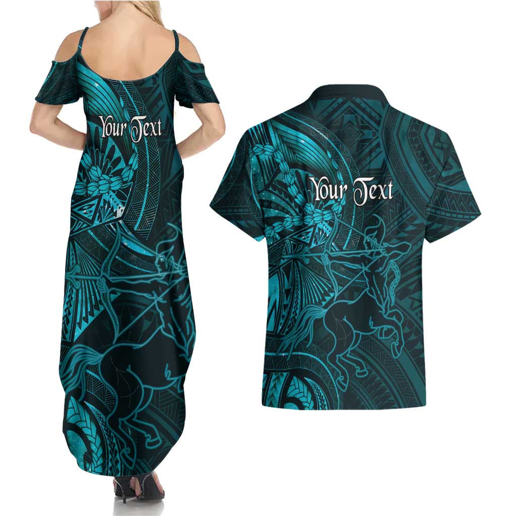 Personalised Polynesia Zodiac Sagittarius Couples Matching Summer Maxi Dress and Hawaiian Shirt Galaxy Polynesian Pattern Chest Tattoo Style LT14 - Polynesian Pride
