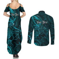 Personalised Polynesia Zodiac Sagittarius Couples Matching Summer Maxi Dress and Long Sleeve Button Shirt Galaxy Polynesian Pattern Chest Tattoo Style LT14 - Polynesian Pride