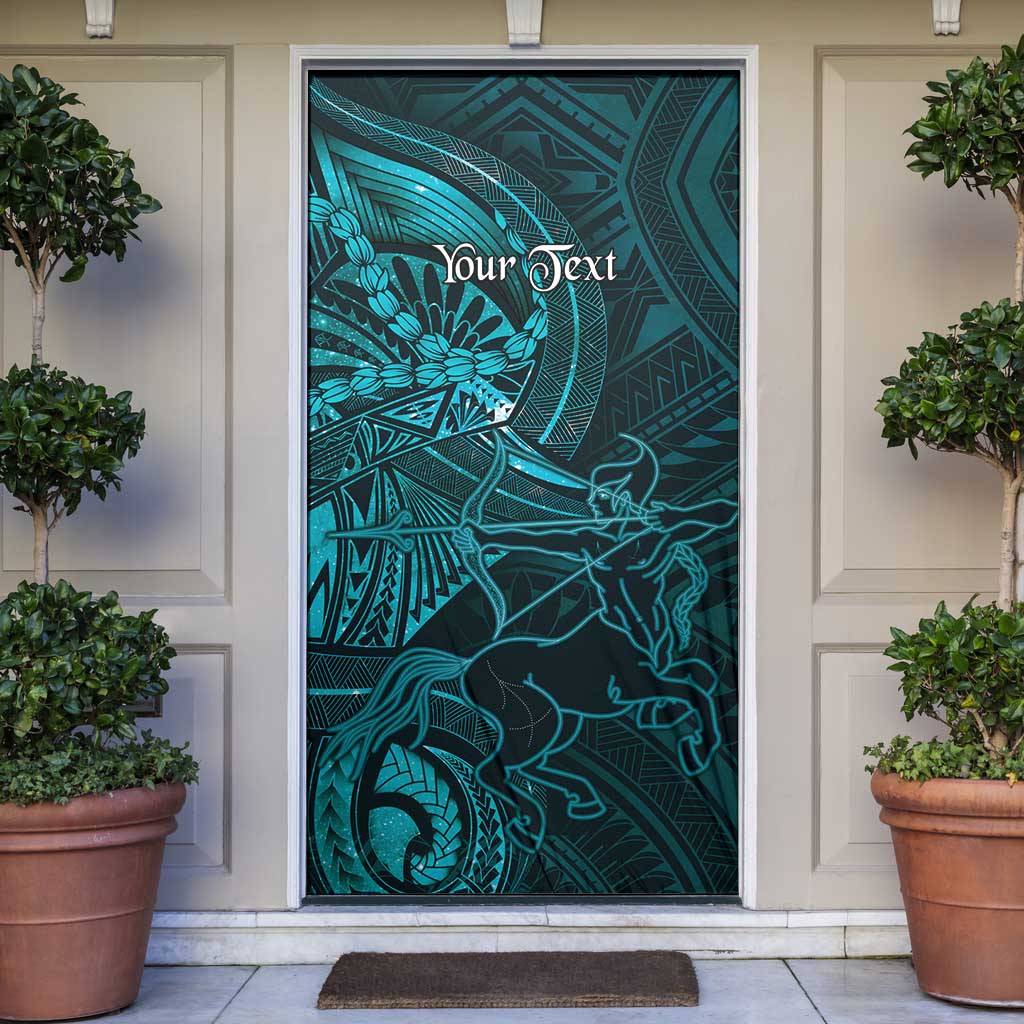 Personalised Polynesia Zodiac Sagittarius Door Cover Galaxy Polynesian Pattern Chest Tattoo Style LT14 Cyan - Polynesian Pride