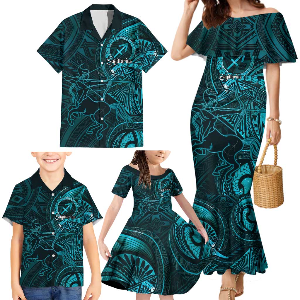 Personalised Polynesia Zodiac Sagittarius Family Matching Mermaid Dress and Hawaiian Shirt Galaxy Polynesian Pattern Chest Tattoo Style LT14 - Polynesian Pride
