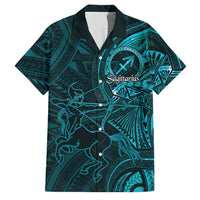 Personalised Polynesia Zodiac Sagittarius Family Matching Off The Shoulder Long Sleeve Dress and Hawaiian Shirt Galaxy Polynesian Pattern Chest Tattoo Style