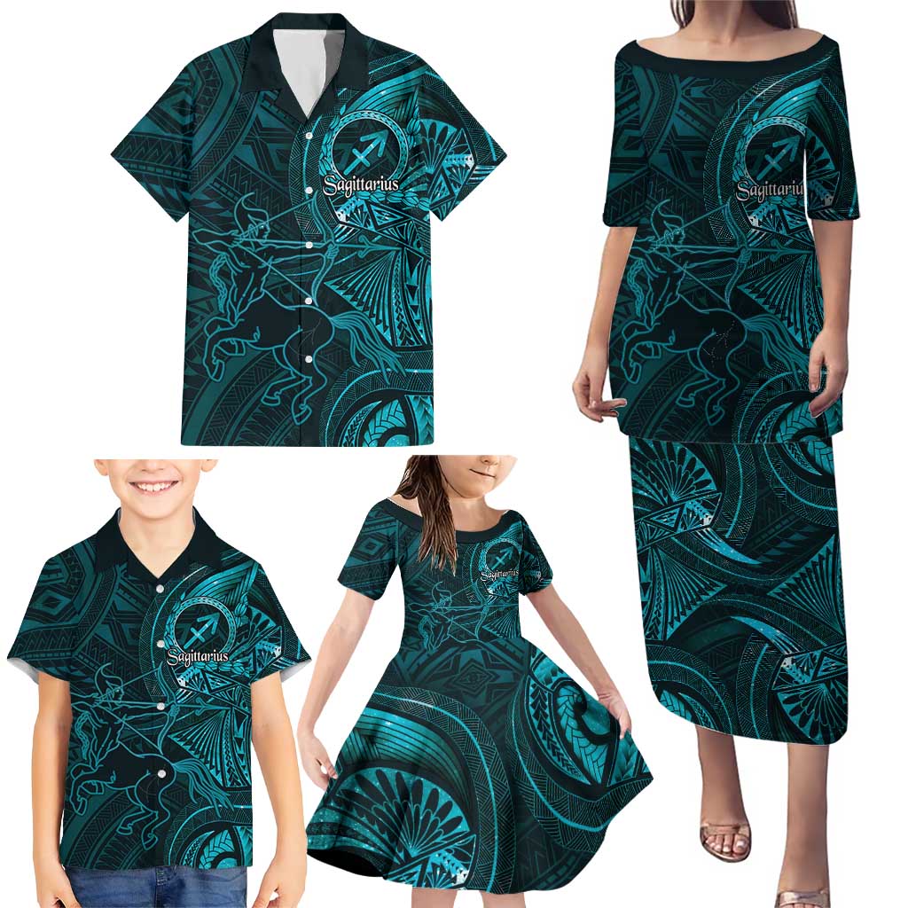 Personalised Polynesia Zodiac Sagittarius Family Matching Puletasi and Hawaiian Shirt Galaxy Polynesian Pattern Chest Tattoo Style LT14 - Polynesian Pride