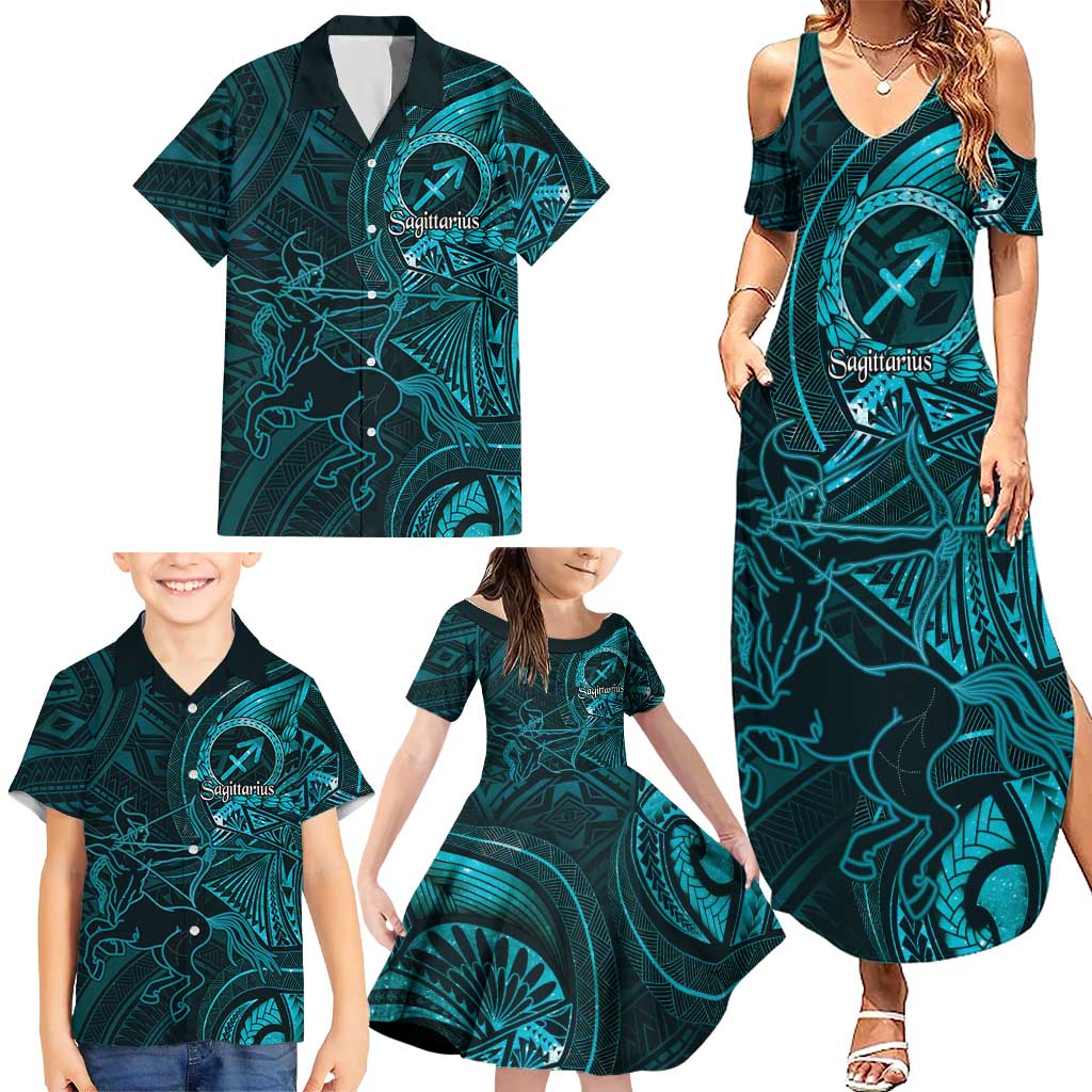 Personalised Polynesia Zodiac Sagittarius Family Matching Summer Maxi Dress and Hawaiian Shirt Galaxy Polynesian Pattern Chest Tattoo Style LT14 - Polynesian Pride